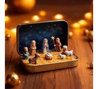 Mini Christmas Nativity Set in a Tin Box, Portable Pocket Nativity Scene Decoration Set - 3D Plastic Figurines, Includes Cute Sheep and Figurines, for Home Decoration and Christmas (1)