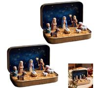 Mini Christmas Nativity Set in a Tin Box, Portable Pocket Nativity Scene Decoration Set, Carry The Story of Christmas with Resin Holy Family Sheep and Jesus Figurines for Friends (2)