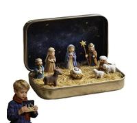 Mini Christmas Nativity Set In A Tin Box, Portable Pocket Nativity Scene Decoration Set, Christmas Mini Resin Jesus Figurines And Sheep 3D Decoration, For Desk Shelf Office Bedroom Living Room