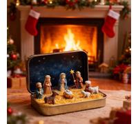 Mini Christmas Nativity Set in a Tin Box, Portable Pocket Nativity Scene Decoration Set, Christmas Nativity Sets, 3D Resin Holy Family Sheep and Jesus Figurines for Friends & Loved Interior Religious