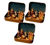 Mini Christmas Nativity Set in a Tin Box, Portable Pocket Nativity Scene Decoration Set, Family Jesus Ornament for Home Desk Church Decoration Christmas Decor (3 Set)