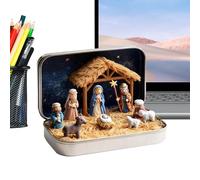 Mini Christmas Nativity Set In A Tin Box - Portable Pocket Nativity Scene Decoration Set | Handmade Pocket Nativitys Scene Present Jar Religious Ornament Present For Friend Desk Office Home Interior