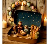 Mini Christmas Nativity Set in a Tin Box, Portable Pocket Nativity Scene Decoration Set - With 3D Plastic Mini Jesus Figures, for Religious Cultural Enthusiasts and Easter (B)