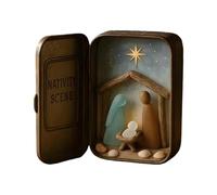 Mini Christmas Nativity Set in a Tin Box, Portable Pocket Nativity Scene Decoration Set with Driftwood, Carry the Story of Christmas with Jesus Figurines for Friends