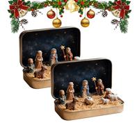 Mini Christmas Nativity Set in a Tin Box, Portable Pocket Nativity Scene with 3D Resin Holy Family, Sheep & Baby Jesus Figurines, Christmas Religious Decor for Friends Family (2 PCS)