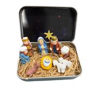Mini Christmas Nativity Set in a Tin Box, Resin Jesus Nativity Scene Ornaments, Vintage Nativitys Figurines Set for Adults Kids, Handcrafted Sagrada Familia Estatua, for Christian Gift