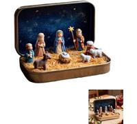 Mini Christmas Nativity Set in a Tin Box, The Nativity, Portable Pocket Nativity Scene Decoration Set, Carry the Story of Christmas with Resin Holy Family Sheep and Jesus Figurines for Friends (1PC)