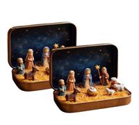 Mini Christmas Nativity Set in Tin Box, 3D Figurines Pocket Nativity Scene, Religious Manger Scene Ornament, Christian Xmas Decoration, Gift for Family & Friends (2PC)