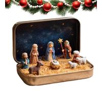 Mini Christmas Nativity Set in Tin Box, Ortable Pocket Birth of Jesus Ornament, Carry The Story of Christmas with Jesus Figurines Resin Holy Family Sheep for Friends (1pcs)