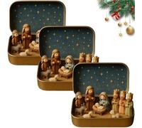 Mini Christmas Nativity Set in Tin Box, Portable Pocket Nativity Scene with Resin Figurines Holy Family Jesus Ornament for Home Desk Church Decoration Religious Christmas Decor (3 set)