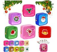 Mini Christmas Pouches, Christmas Makeup Bag, Mini Xmas Candy Party Favor Bags with Zipper for Xmas Party Supplies, Holiday Designs Goodies Bag, Cosmetic Preppy Thing for Travel Women Gift (style5)