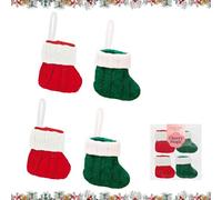 Mini Christmas Stockings,4Pcs Knit Xmas Stockings,Red&Green Christmas Socks Hanging Decorations,Christmas Tree Ornaments,Family Holiday Party Decor Supplies A5SDHLMBW