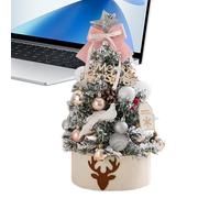 Mini Christmas Tree | 17.72inches Christmas Desk Tree with LED Light - Flocking Decorations Centerpiece for Mantel Fireplace Window Door Table Winter Holiday Display
