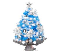 Mini Christmas Tree, 2ft Small Christmas Tree Blue, Artificial Tabletop Christmas Tree with 47pcs Ornaments and White Tree Skirt Christmas Decors for Home Office Party