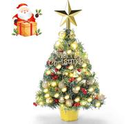 Mini Christmas Tree, 50cm Artificial Pre-lit Tabletop Small Xmas Tree with Lights, Battery Operated Desktop Ornaments Decorations, Lighted Tiny X-masTrees for Home Kitchen Window Centerpiece Decor