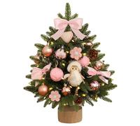 Mini Christmas Tree Artificial 18'' Tabletop Christmas Tree with LED Lights, Wood Base and Ornaments, Small Christmas Tree for Holiday Home Party Decor Gifts