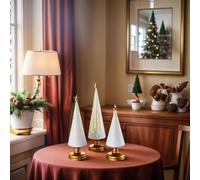 Mini Christmas Tree Figurines - 3 Piece Resin Holiday Set, Winter Table Ornament, Festive Star Statue, Glossy Finish Cute Decorative Accent | Resin Tree Decoration for Home Indoor Mantel Table