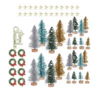 Mini Christmas Tree Set with Flocked Artificial Pine Wood Base and Stars | Space-saving Design for Tabletop Displays, for Apartment Dwellers and Office Workers, Festive Winter Decor