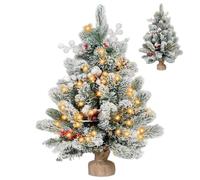 Mini Christmas Tree, Small Christmas Tree with Lights 23.6in Vivid Pre-Lit Table Decorations with Berry & Pinecones Exquisite for Home, Office, Shop