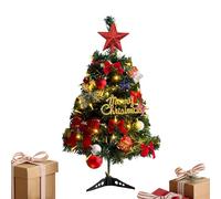 Mini Christmas Tree - Tabletop Holiday Decor with Lights, Ornaments, and Bow, Festive Little Tree for Home, Indoor, Bedroom, Living Room, Desk, Shelf, Mantel, Office, Apartment, and Holiday