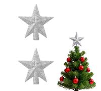 Mini Christmas Tree Topper,2 Pcs Small Tree Topper Glitter Stars Xmas Tree Topper Small Christmas Ornaments Christmas Star Treetop for Xmas Holiday Birthday Party Decor (Silver)
