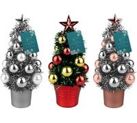 Mini Christmas Tree With Baubles - Artificial Plastic Tinsel Xmas Tree for Seasonal Holiday Home Decor - Assorted Color, 19 X 9cm (1Pc)
