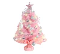 Mini Christmas Tree with LED Lights,Pink Christmas Tree 60cm Artificial Tabletop Xmas Trees with Star & Ball,Christmas Decorations for Home Party Office