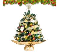 Mini Christmas Tree with LED String Lights, Artificial Tabletop Christmas Tree with Tree Topper Star and Christmas Balls Ornaments, Small Xmas Tree for Home Office Bar Dining Table Decorations (B)
