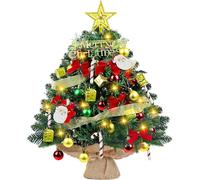 Mini Christmas Tree with Lighting LED 60cm/24" Tabletop Xmas Tree Battery Operated Lighting Artificial Desktop Ornaments T-ree with Berries, Pine Cones & Bows for Home,Kitchen,Office,Bar Decor