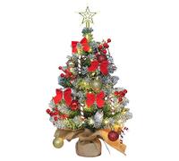 Mini Christmas Tree with Lights,60CM Pre-Lit Christmas Trees,Tabletop Pine Artificial Xmas Tree,PVC Branches Tips & Burlap Wrapped Base,Table Decoration for Holiday Party Dining Table (A)