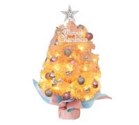 Mini Christmas Tree with Lights, Artificial Tabletop Christmas Tree with Star Tree Topper, Christmas Baubles, Merry Christmas Sign, Potted Small Xmas Tree for Home Office Decorations (Pink, 17.7in)