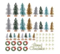 Mini Christmas Trees Set with Snow Flocked Pine, Wooden Base