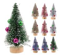Mini Christmas Trees Table Decorations: 12Pcs Artificial Small Bottle Brush Xmas Village Trees Ornaments Set with Colorful Bells for Diy Crafts Desktop Tabletop Holiday Party Decor