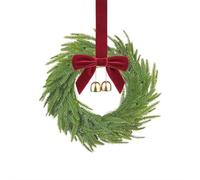 Mini Christmas Wreath, 12 Inch Small Wreaths, with Deep Red Bow Vintage Bells Pine and Cypress Leaves,for Windows Kitchen Front Door Candle Centerpiece Indoor Outdoor Decorations
