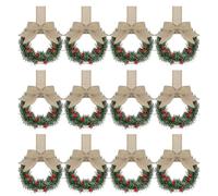 Mini Christmas Wreath, Mini Wreaths for Cabinets 12PCS 6 Inch Small Christmas Wreath with Brown Ribbon Bows and Red Berry for Window Door Farmhouse Party Decorations Brown