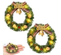 Mini Christmas Wreath, Miniature LED Lights Miniature Christmas Garland, Mini Christmas Garland, Mini Christmas Garland, Miniature Accessories for Dollhouse Fireplace Window