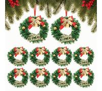 Mini Christmas Wreaths Decorations for Craft: 20 Pcs Artificial Dollhouse Small Wreaths Rings with Bows and Bells for Kitchen Cabinets Home Door Wall Xmas Tree Hanging Decor