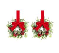 Mini Christmas Wreaths for Cabinet Kitchen Windows Decors with Bow Artificial Norfolk Farmhouse Wreaths with Berry Pine Cone for Window Fireplace Front Door Porch Wall Hanging Red 2pcs