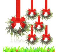 Mini Christmas Wreaths for Cabinets - the Ultimate Festive Magic, Small Kitchen Cabinet Wreaths with Bell, Rustic Mini Garland with Ribbon Bows Red Berry for Door Window Farmhouse(E)