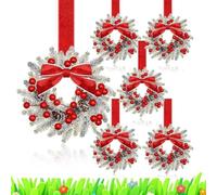Mini Christmas Wreaths for Cabinets - the Ultimate Festive Magic, Small Kitchen Cabinet Wreaths with Bell, Rustic Mini Garland with Ribbon Bows Red Berry for Door Window Farmhouse(F)