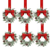 Mini Christmas Wreaths - Maximum Holiday Magic, Instant Festive Charm & Versatile Decor. Mini Christmas Wreath for Cabinets, with Red Bow and Berries (Style B, 6PCS)