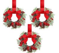 Mini Christmas Wreaths - Maximum Holiday Magic, Instant Festive Charm & Versatile Decor. Mini Christmas Wreath for Cabinets, with Red Bow and Berries (Style C, 3PCS)