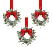 Mini Christmas Wreaths - Maximum Holiday Magic, Instant Festive Charm & Versatile Decor. Mini Christmas Wreath for Cabinets, with Red Bow and Berries (Style B, 3PCS)