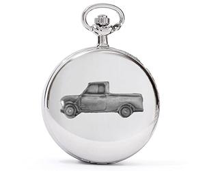 Mini Classic British Pick Up ref147 Pewter Effect Design on a Polished Silver case Men's Gift Quartz Pocket Watch fob