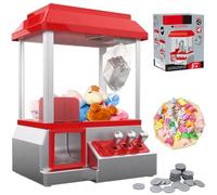 Mini Claw Machine Battery-Powered Mini Vending Machine with 10 Tiny Plush Toys & 24 Tokens Fun Cool Electronic Arcade Game Xmas Birthday Gift for Kids Aged 4-8 Claw