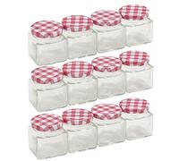 Mini Clear Glass Twisted Checked Lid Spices Storage Preserving Jar Containers (12, 75ml)