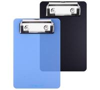Mini Clipboard, 10x15 cm (4" x 6") Plastic, with Pen Holder for Notepads, Receipts, Pocket Lists, Black/Blue, Pack of 2
