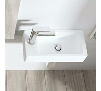 Mini Cloakroom Basin Ceramic, Small Rectangle Bathroom Sink Wall Mounted, Compact Hand Wash Basin Small Sink Bowl Left Hand Tap White