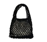 Mini Clutch Handbag Fishing Net Bucket Bag Cotton Rope Crochet Drawstring Woven Beach Bag Small Tote for Women Girls, Black