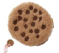 Mini Coin Purse, Chocolate Chip Cookie Purse, Plush Fluffy Mini Zipper Pouch, Cute Round Novelty Bag for Keys & Coin (Brown)